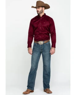 Ariat Men's Burgundy Solid Twill Long Sleeve Western Shirt