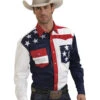 Roper Men's Americana Collection Stars And Stripes Print Long Sleeve Pearl Snap Western Shirt -Cinch Clothing Shop 0924J6 U9 P1