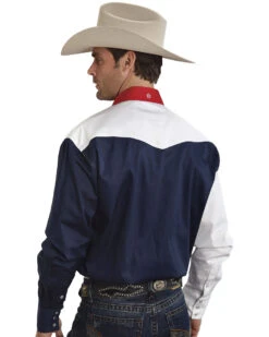 Roper Men's Americana Collection Stars And Stripes Print Long Sleeve Pearl Snap Western Shirt -Cinch Clothing Shop 0924J6 U9 P2