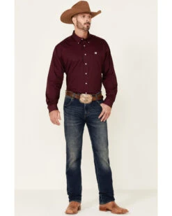 Cinch C‌inch Men's Solid Burgundy Button Long Sleeve Western Shirt -Cinch Clothing Shop 0926V9 74 P2