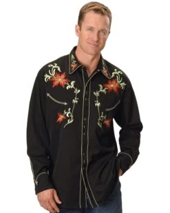 Scully Men's Floral Embroidered Vintage Long Sleeve Snap Western Shirt -Cinch Clothing Shop 092H15 89 P1