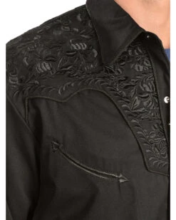 Scully Men's Black Floral Embroidered Retro Long Sleeve Western Shirt -Cinch Clothing Shop 092M74 002 D2