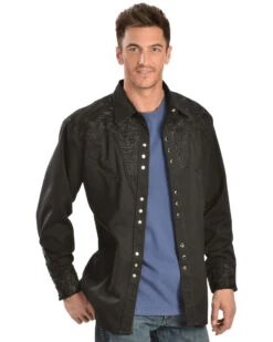 Scully Men's Black Floral Embroidered Retro Long Sleeve Western Shirt -Cinch Clothing Shop 092M74 002 P1