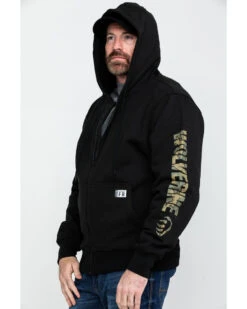 Wolverine Men's FR Logo Sleeve Zip-Up Work Hoodie -Cinch Clothing Shop 2000286843 001 P3