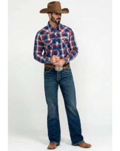 Rock & Roll Denim Men's Plaid Logo Long Sleeve Western Shirt