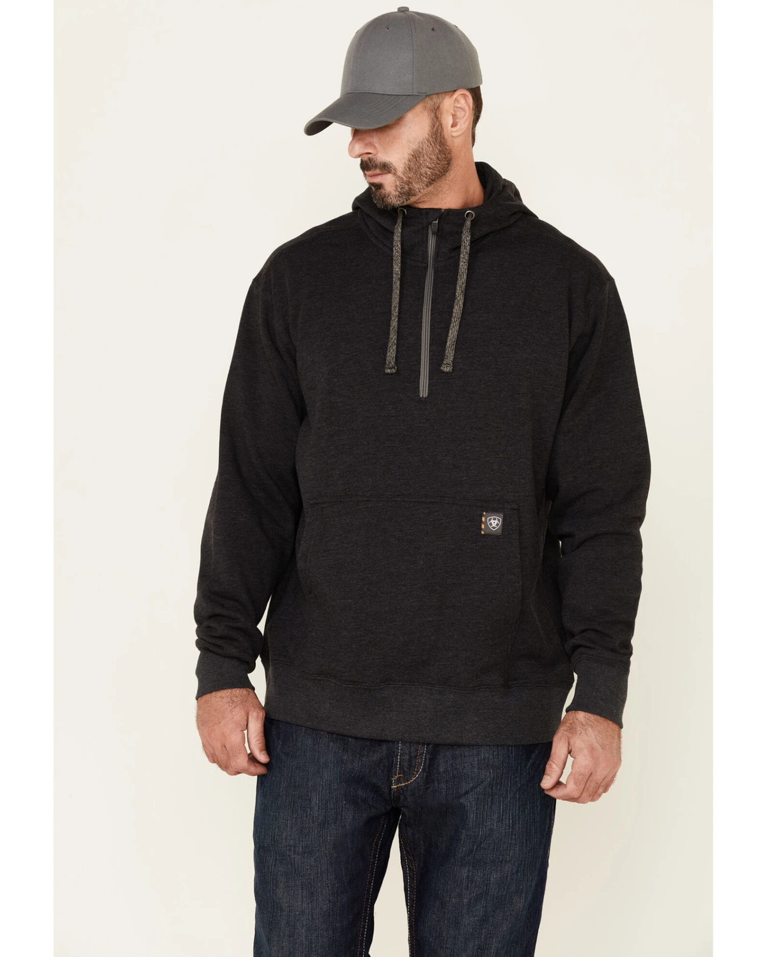 Ariat Men's Charcoal Rebar Workman 1/4 Zip Front Work Hooded Pullover 3 Ariat Men's Charcoal Rebar Workman 1/4 Zip Front Work Hooded Pullover - Image 2
