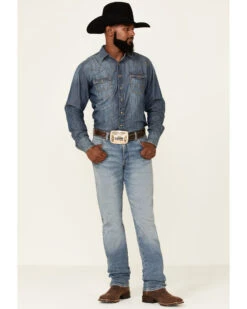 Wrangler Retro Green Men's Gralin Light Wash Stretch Slim Straight Jeans -Cinch Clothing Shop 2000350746 400 P1