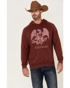 Stetson Men's Red Mineral Wash Distressed Eagle Graphic Hooded Sweatshirt -Cinch Clothing Shop 2000354136 400 P1
