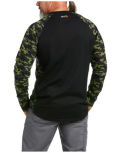 Ariat Men's Black & Lime Camo FR Stretch Long Sleeve Baseball Work T-Shirt