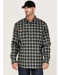 Hawx Men's FR Buffalo Plaid Print Long Sleeve Button-Down Work Shirt