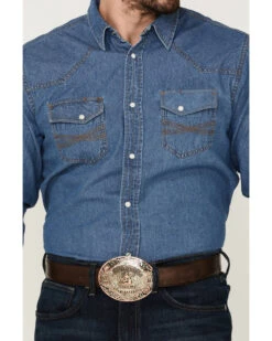 Blue Ranchwear Men's Long Sleeve Pearl Snap Heavy Western Denim Shirt -Cinch Clothing Shop 2000359400 450 P4