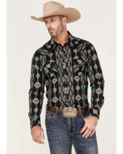 Rock & Roll Denim Men's Vertical Southwestern Print Long Sleeve Snap Western Shirt -Cinch Clothing Shop 2000367839 001 P1