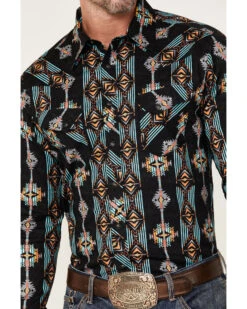 Rock & Roll Denim Men's Vertical Southwestern Print Long Sleeve Snap Western Shirt -Cinch Clothing Shop 2000367839 001 P3
