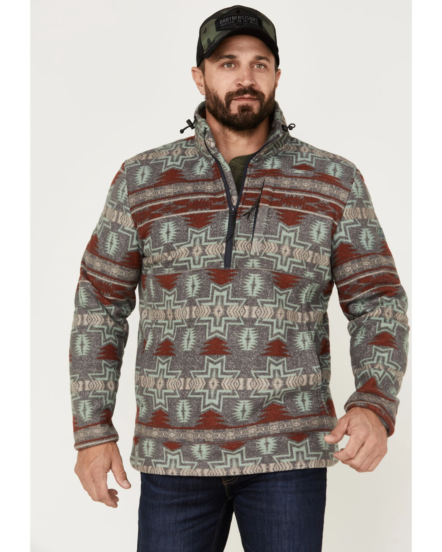 Powder River Outfitters Men's 1/2 Zip Southwestern Print Fleece Sweatshirt 6 Powder River Outfitters Men's 1/2 Zip Southwestern Print Fleece Sweatshirt - Image 4