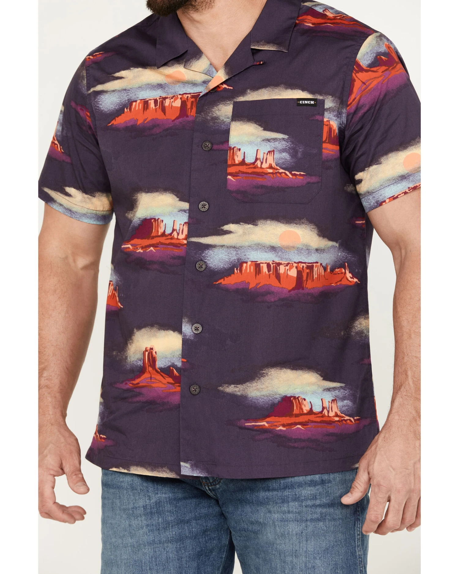 Cinch Men's Camp Tumbleweed Red Rock Scenic Short Sleeve Button Down Shirt 4 Cinch Men's Camp Tumbleweed Red Rock Scenic Short Sleeve Button Down Shirt - Image 2
