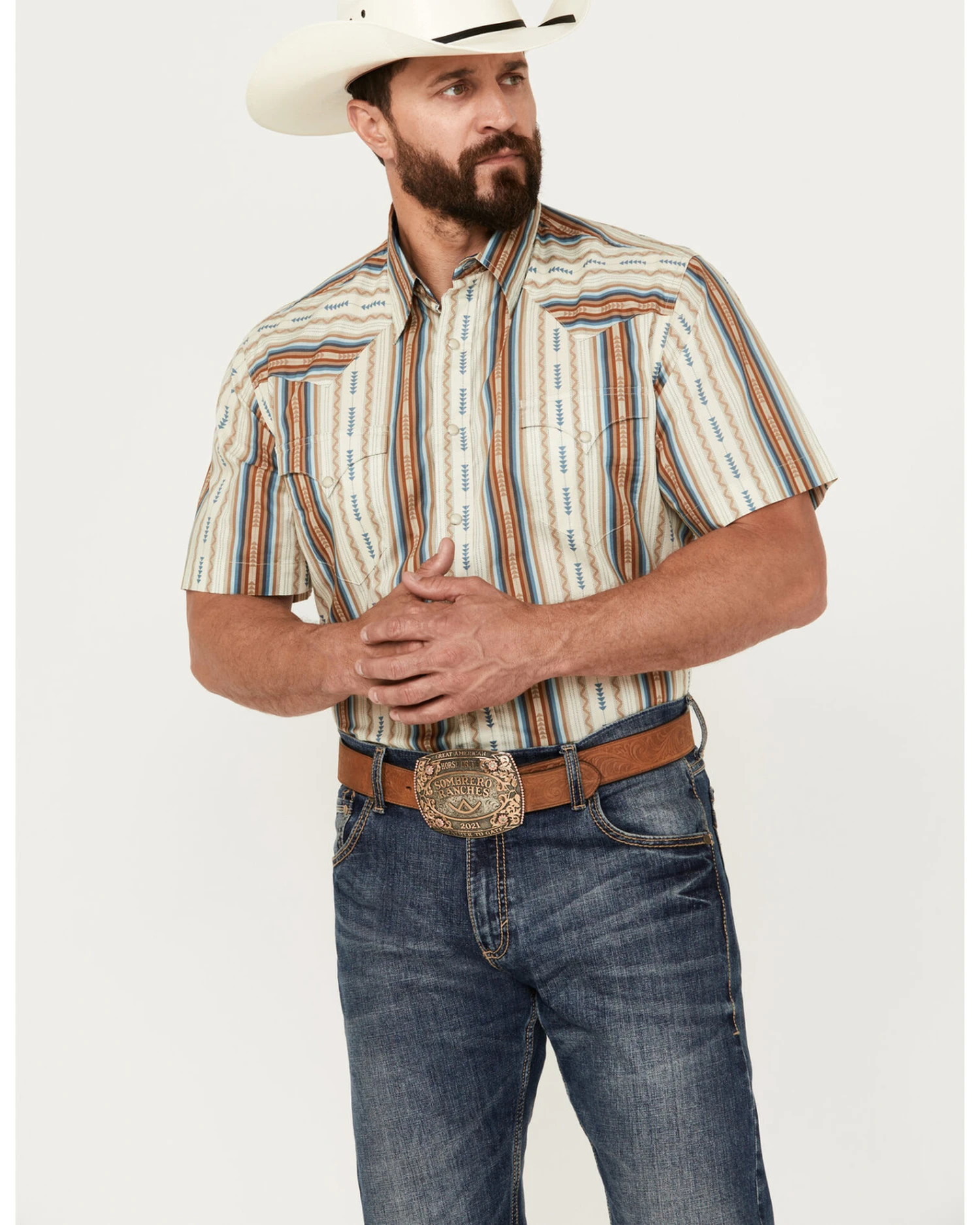 Roper Men's West Made Southwestern Striped Print Short Sleeve Snap Western Shirt 3 Roper Men's West Made Southwestern Striped Print Short Sleeve Snap Western Shirt