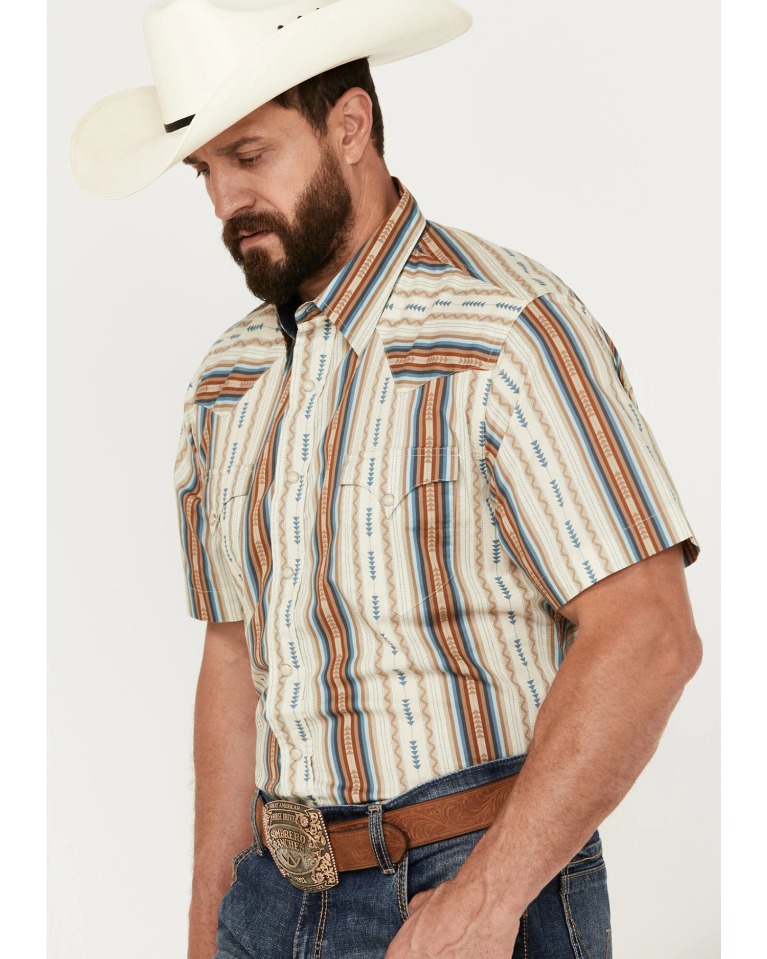 Roper Men's West Made Southwestern Striped Print Short Sleeve Snap Western Shirt 5 Roper Men's West Made Southwestern Striped Print Short Sleeve Snap Western Shirt - Image 3